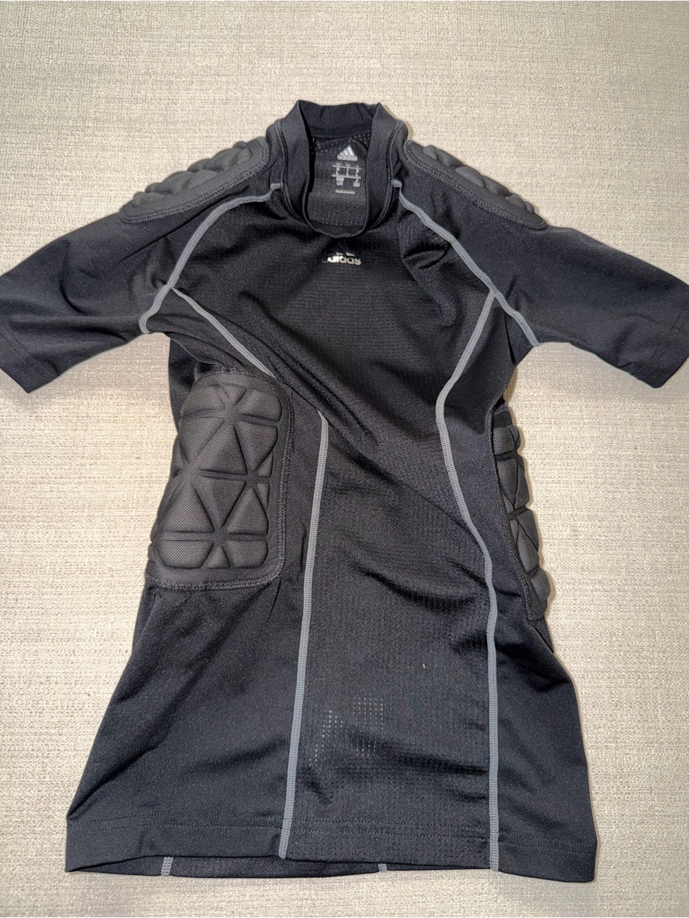 adidas Black Short-Sleeve Padded Compression Top with Gray Piping